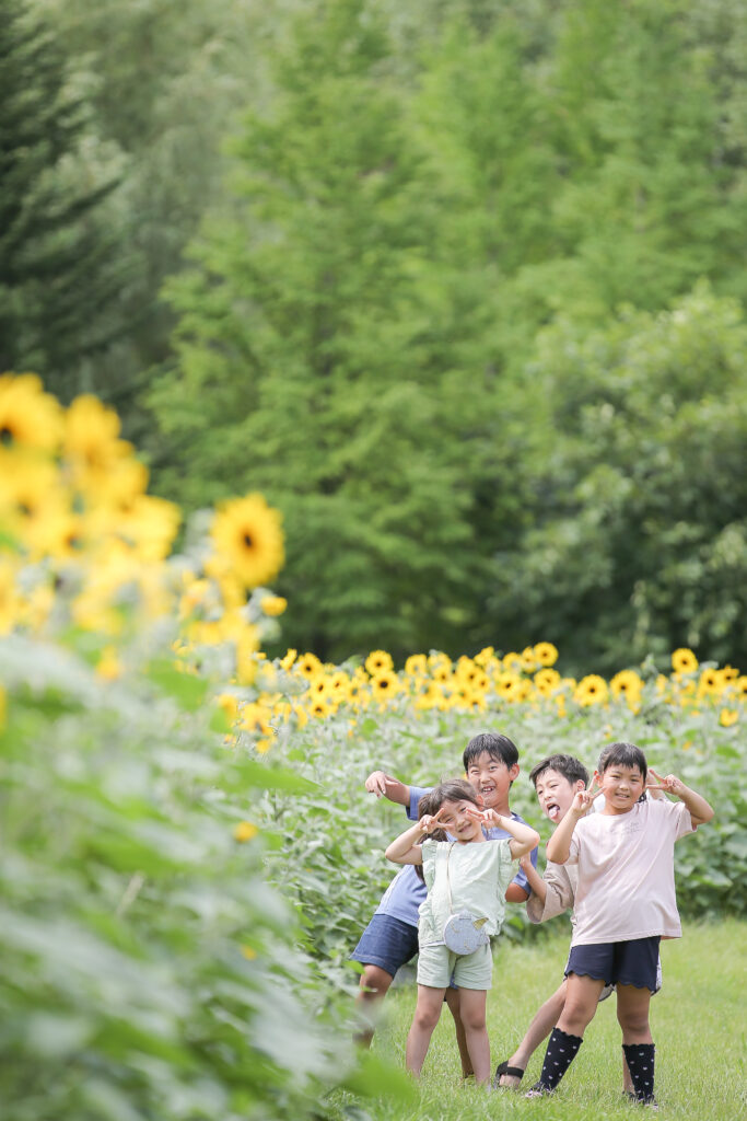 家族とお祝いの写真ロケひまわり